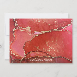 Abstrakt Bright Red & Guld Alcohol Bläck Liquid Ar Tack Kort