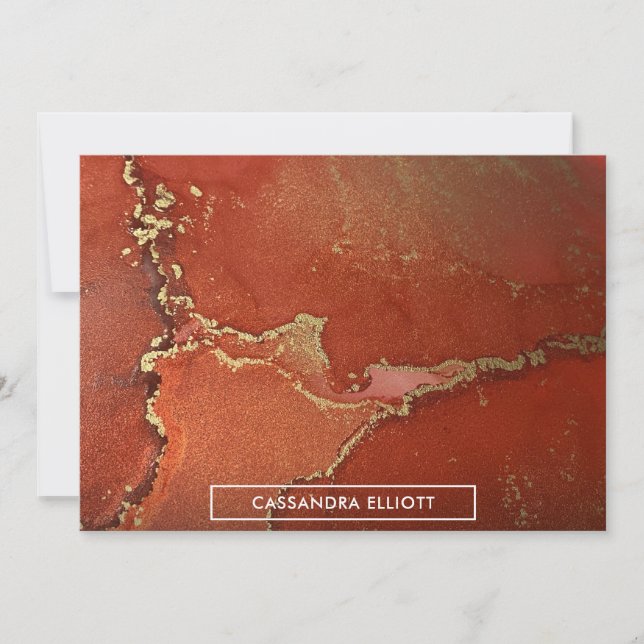 Abstrakt Bright Red & Guld Alcohol Bläck Liquid Ar Tack Kort (Framsida)