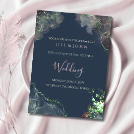 Abstrakt bröllopsinbjudan Grön Marin Rosa Inbjudningar