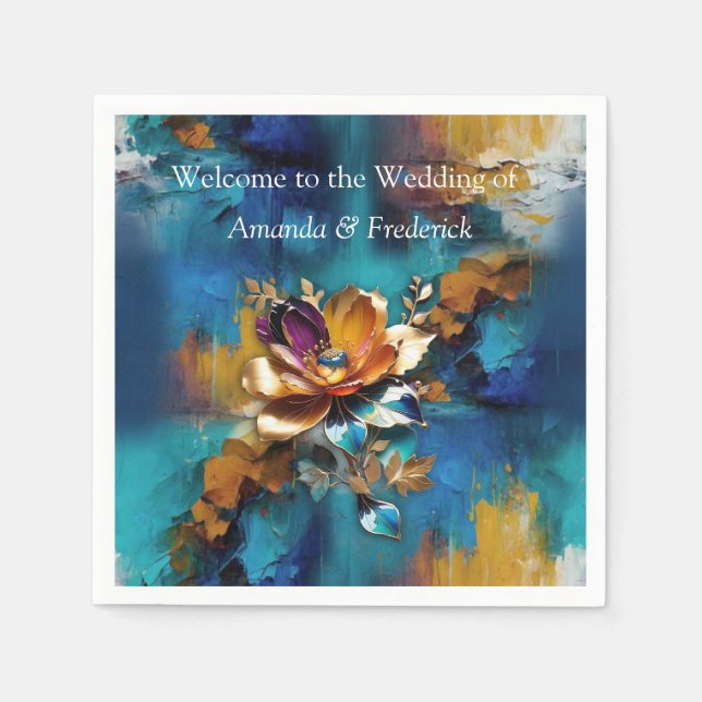 Abstrakt brons, guld-blå baroque stil pappersservett (Framsidan)