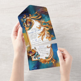 Abstrakt bronze, guld-blue Baroque stil