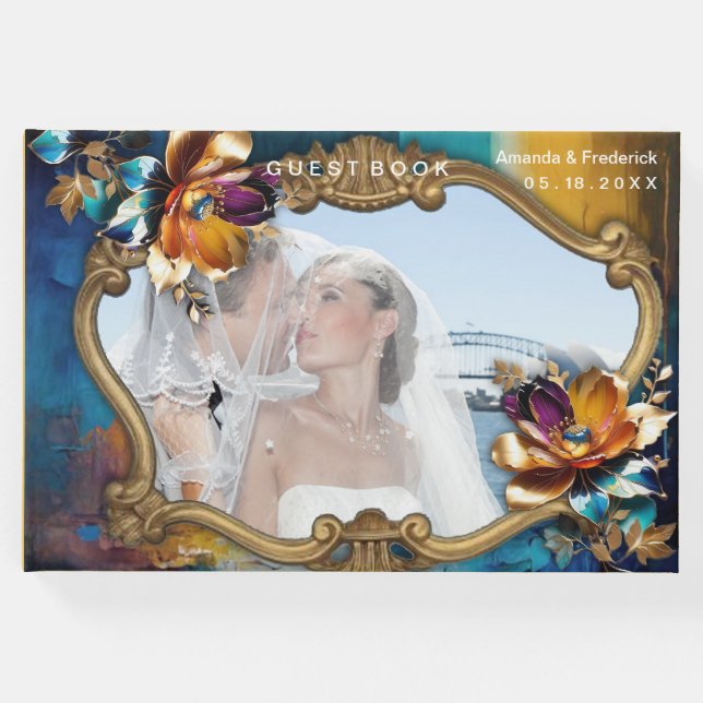 Abstrakt bronze, guld-blue Baroque stil Gästböcker (Framsida)