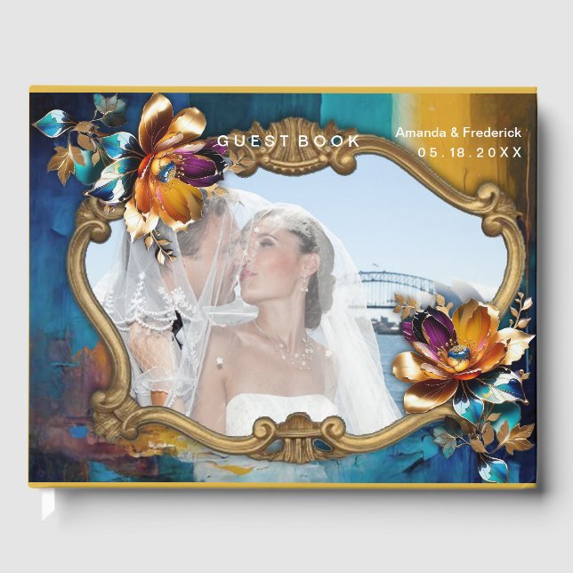 Abstrakt bronze, guld-blue Baroque stil Gästböcker (Framsida)