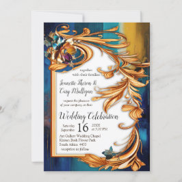 Abstrakt bronze, guld-blue Baroque stil Inbjudningar