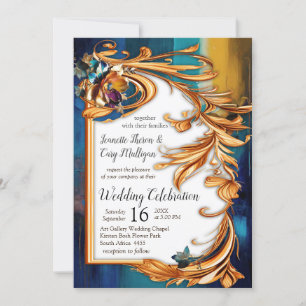 Abstrakt bronze, guld-blue Baroque stil Inbjudningar