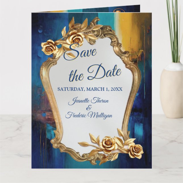Abstrakt bronze, guld-blue Baroque stil Kort (Framsida)