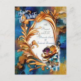 Abstrakt bronze, guld-blue Baroque stil Meddelande Vykort