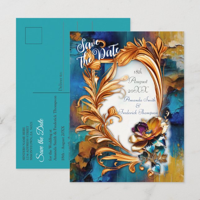 Abstrakt bronze, guld-blue Baroque stil Meddelande Vykort (Fram/baksida)
