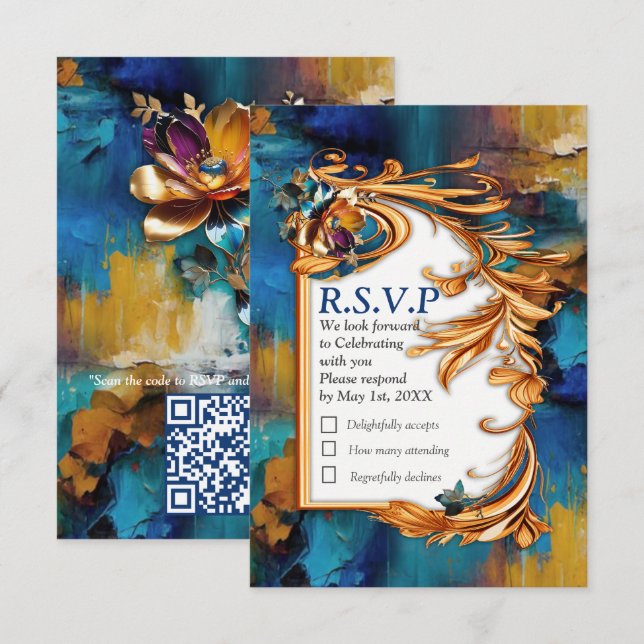 Abstrakt bronze, guld-blue Baroque stil OSA Kort (Fram/baksida)