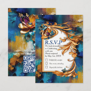 Abstrakt bronze, guld-blue Baroque stil OSA Kort