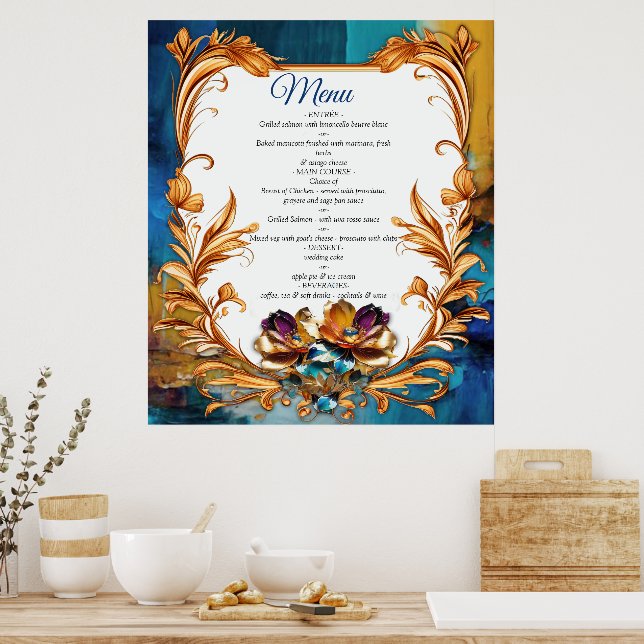 Abstrakt bronze, guld-blue Baroque stil Poster (Kök)