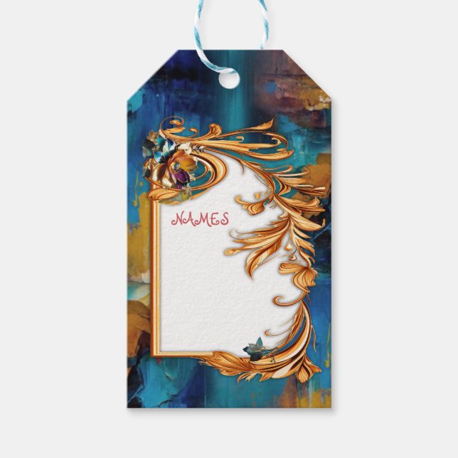 Abstrakt bronze, guld-blue Baroque stil Presentetikett (Framsidan)