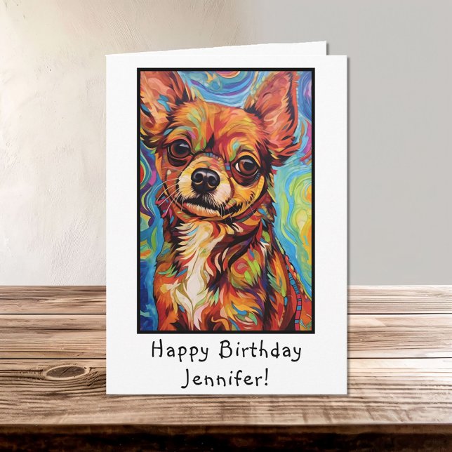 Abstrakt Brown Chihuahua Hund Grattis på födelseda Kort (Skapare uppladdad)