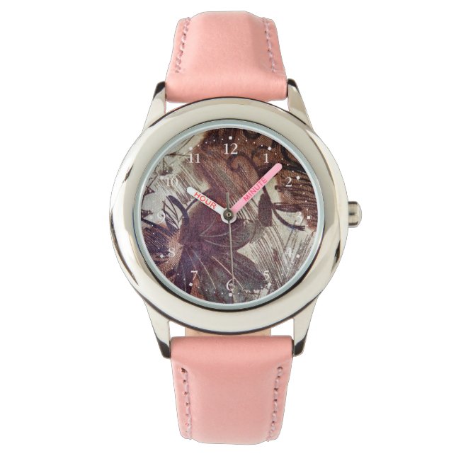 Abstrakt Brun Blommig Design 1 Armbandsur (Framsida)
