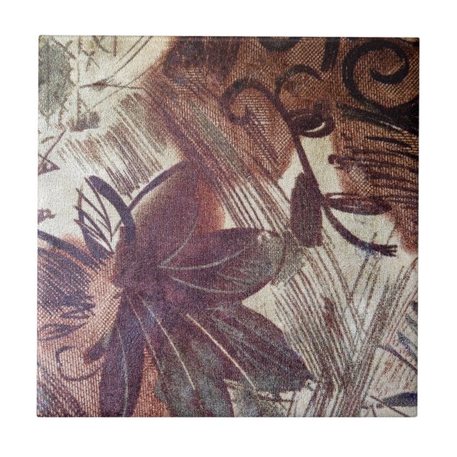 Abstrakt Brun Blommig Design 1 Kakelplatta (Framsidan)