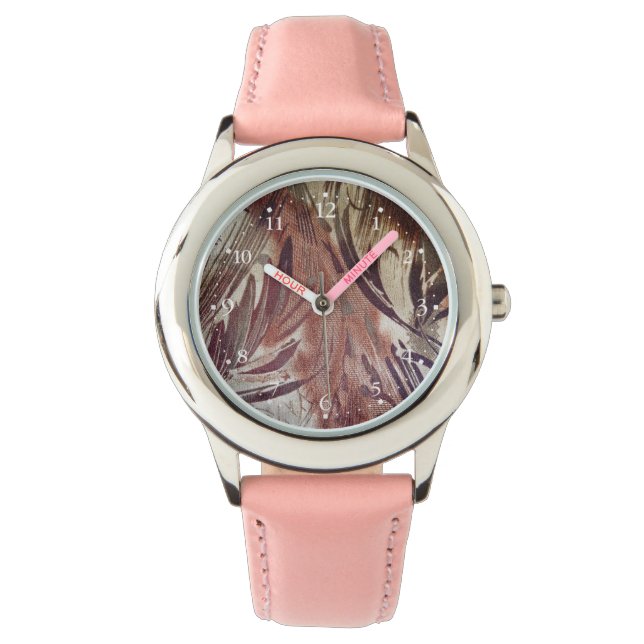 Abstrakt Brun Blommig Design 2 Armbandsur (Framsida)