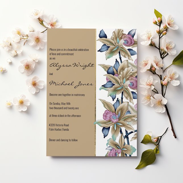 Abstrakt brun rosa blå blommigt Bröllop Inbjudningar (Abstract brown pink blue teal floral Wedding)
