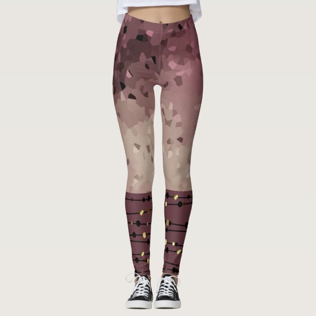 Abstrakt, brun, rosa, rosa-brun leggings (Framsida)