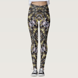 Abstrakt Brun Svart Grå Gul Kalejdoskop Leggings