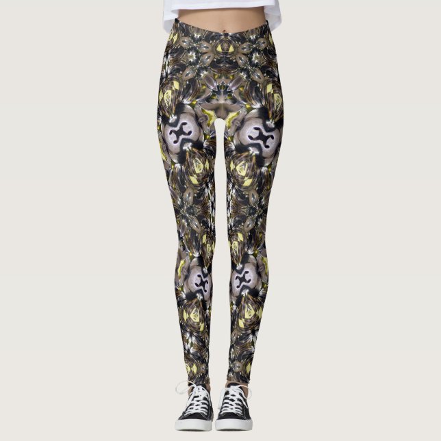 Abstrakt Brun Svart Grå Gul Kalejdoskop Leggings (Framsida)