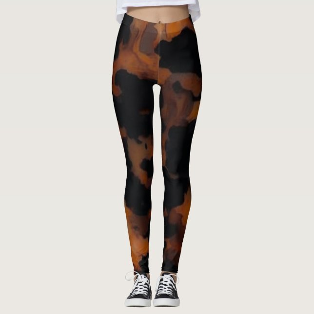 Abstrakt Brun & Svart Textur Chic Sköldpaddsskal Leggings (Framsida)