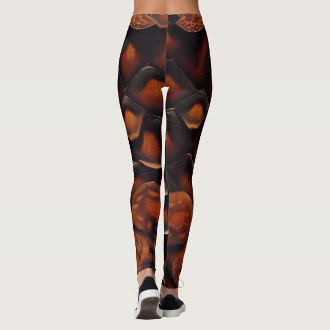 Abstrakt Brun & Svart Textur Chic Sköldpaddsskal Leggings (Baksida)