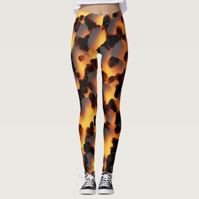 Abstrakt Brun & Svart Textur Chic Sköldpaddsskal Leggings (Framsida)
