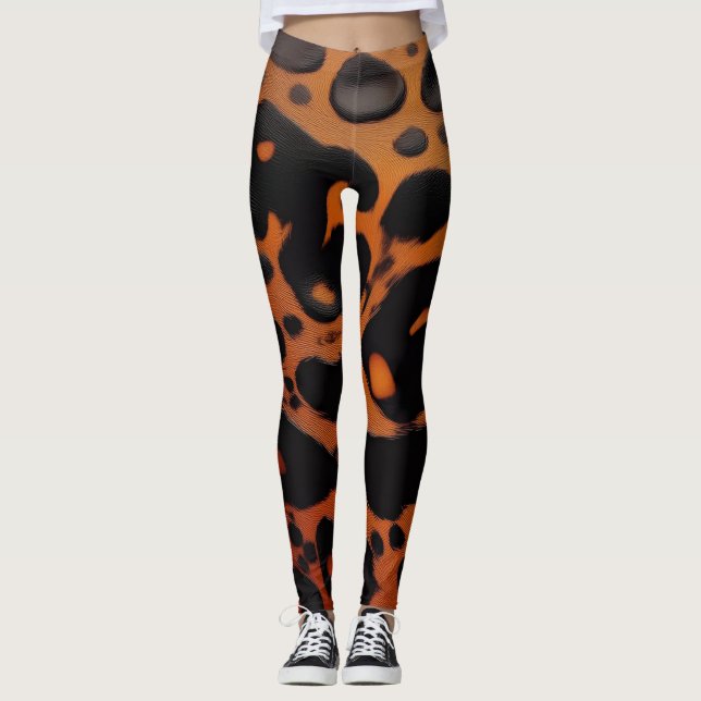 Abstrakt Brun & Svart Textur Chic Sköldpaddsskal Leggings (Framsida)