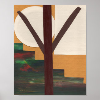 Abstrakt Brun Träd med Geometriska Former Poster
