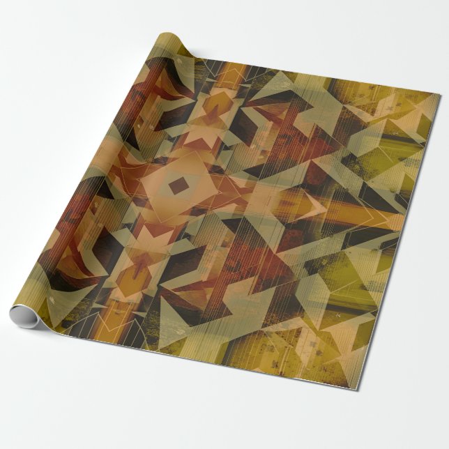 Abstrakt brunaktig geometrisk mönster presentpapper (Utrullad)