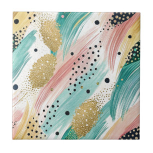 Abstrakt Brushstroke & Dot Mönster - Guld-dekorfär Kakelplatta