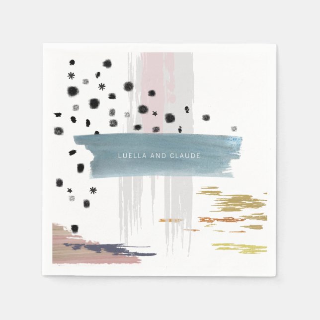 Abstrakt Brushstrokes Bröllop Pappersservett (Framsidan)