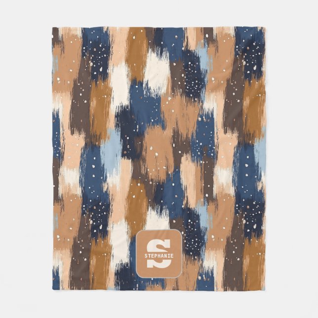 Abstrakt Brushstrokes i Blue, White & Brown (2) Fleecefilt (Framsidan)
