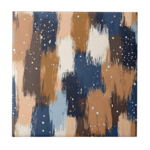 Abstrakt Brushstrokes i Blue, White & Brown (2) Kakelplatta