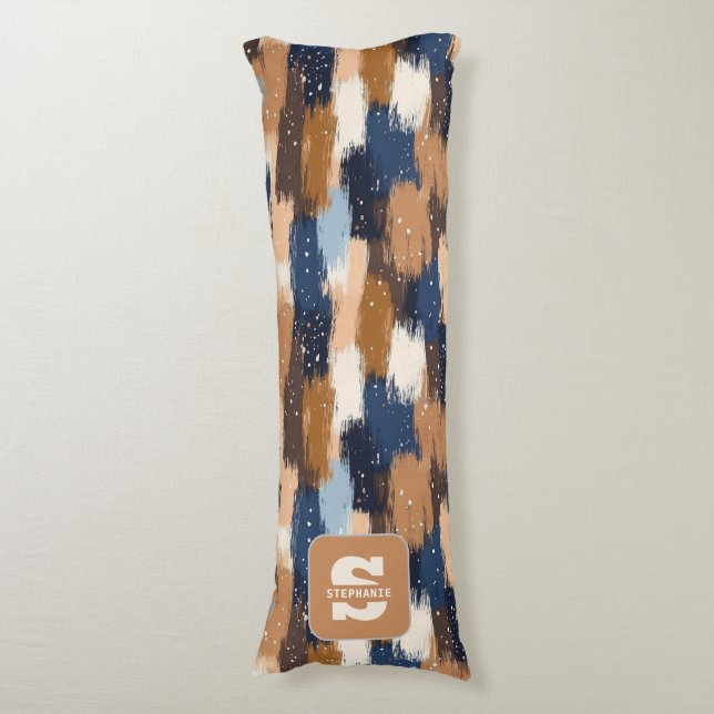 Abstrakt Brushstrokes i Blue, White & Brown (2) Kroppskudde (Framsidan Vertikal)