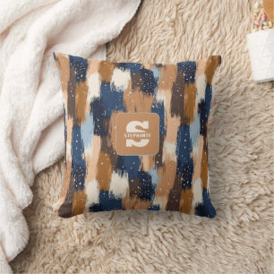 Abstrakt Brushstrokes i Blue, White & Brown (2) Kudde