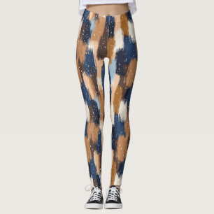 Abstrakt Brushstrokes i Blue, White & Brown (2) Leggings