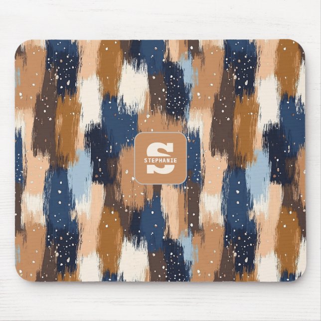 Abstrakt Brushstrokes i Blue, White & Brown (2) Musmatta (Framsidan)