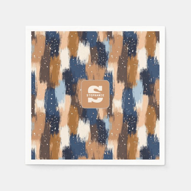 Abstrakt Brushstrokes i Blue, White & Brown (2) Pappersservett (Framsidan)
