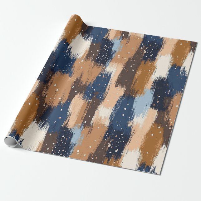 Abstrakt Brushstrokes i Blue, White & Brown (2) Presentpapper (Utrullad)