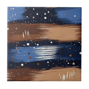 Abstrakt Brushstrokes i Blue, White & Brown (3) Kakelplatta