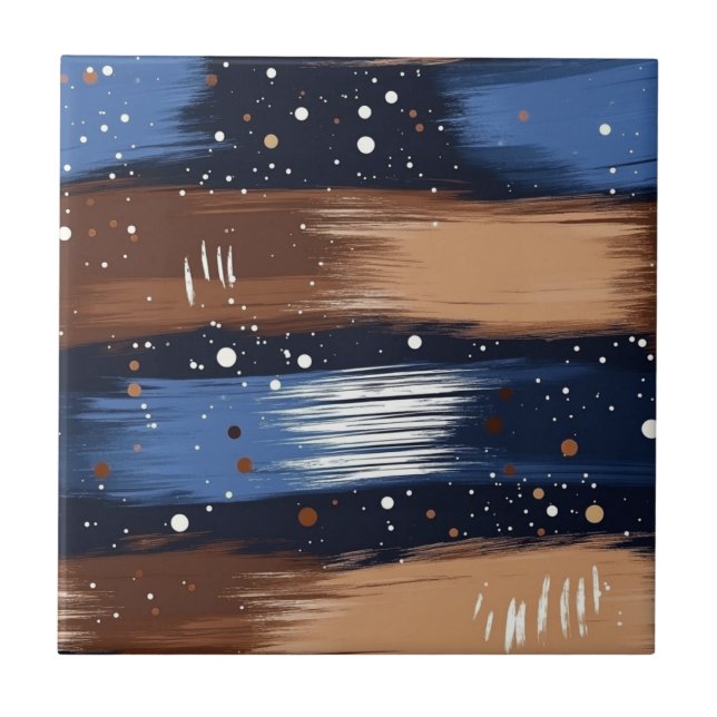 Abstrakt Brushstrokes i Blue, White & Brown (3) Kakelplatta (Framsidan)