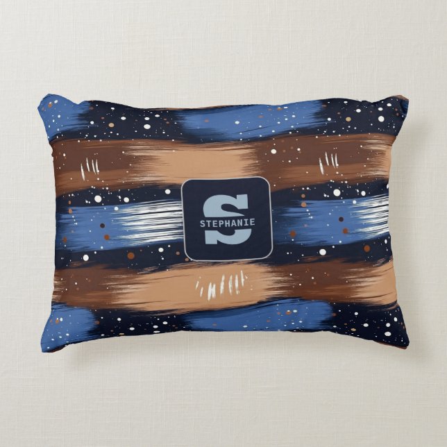 Abstrakt Brushstrokes i Blue, White & Brown (3) Prydnadskudde (Framsidan)