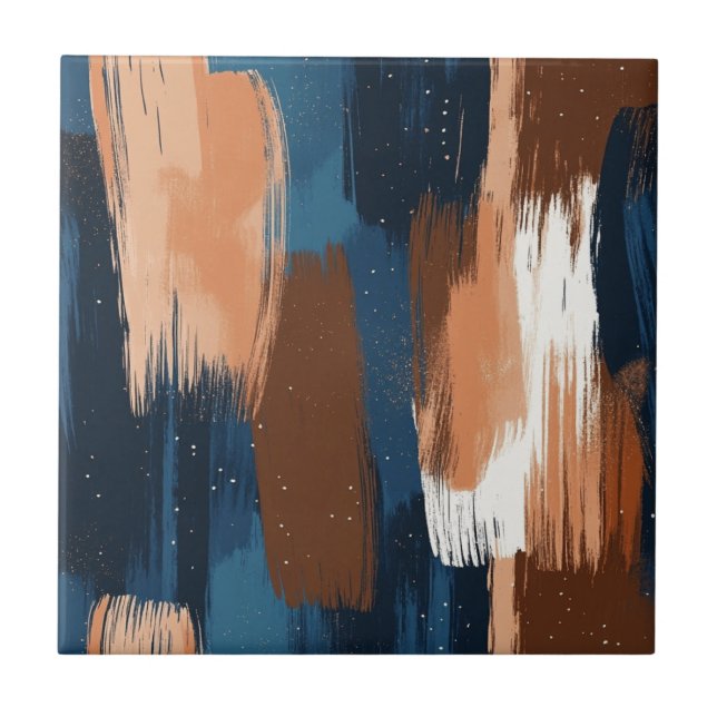 Abstrakt Brushstrokes i Blue, White & Brown Kakelplatta (Framsidan)