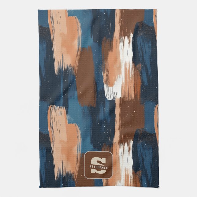 Abstrakt Brushstrokes i Blue, White & Brown Kökshandduk (Vertikal)
