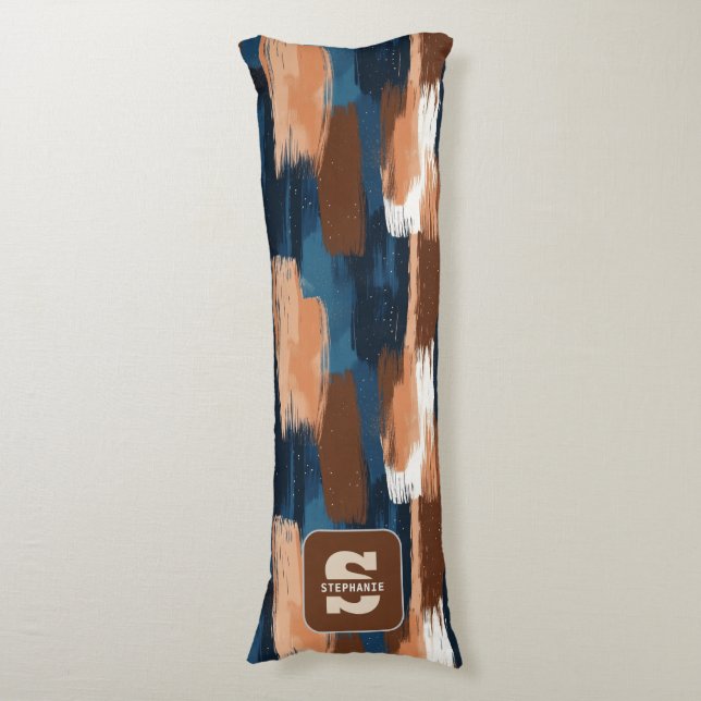 Abstrakt Brushstrokes i Blue, White & Brown Kroppskudde (Framsidan Vertikal)