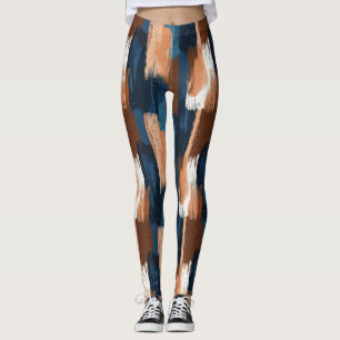 Abstrakt Brushstrokes i Blue, White & Brown Leggings