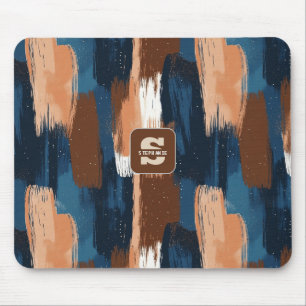 Abstrakt Brushstrokes i Blue, White & Brown Musmatta