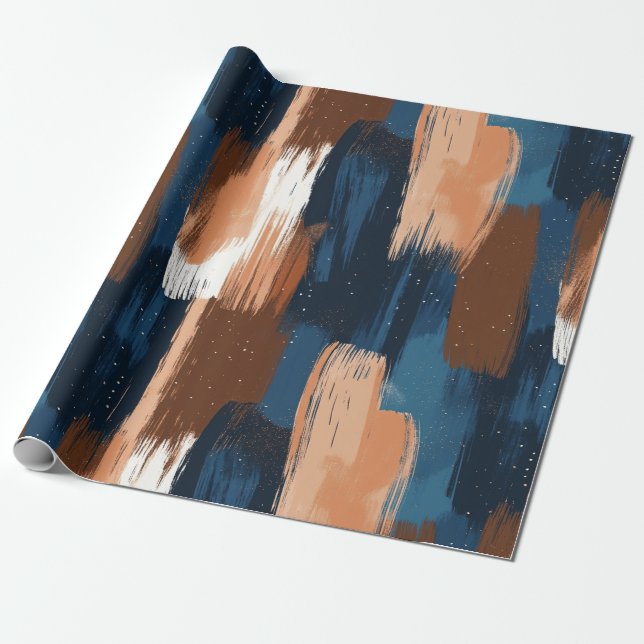 Abstrakt Brushstrokes i Blue, White & Brown Presentpapper (Utrullad)