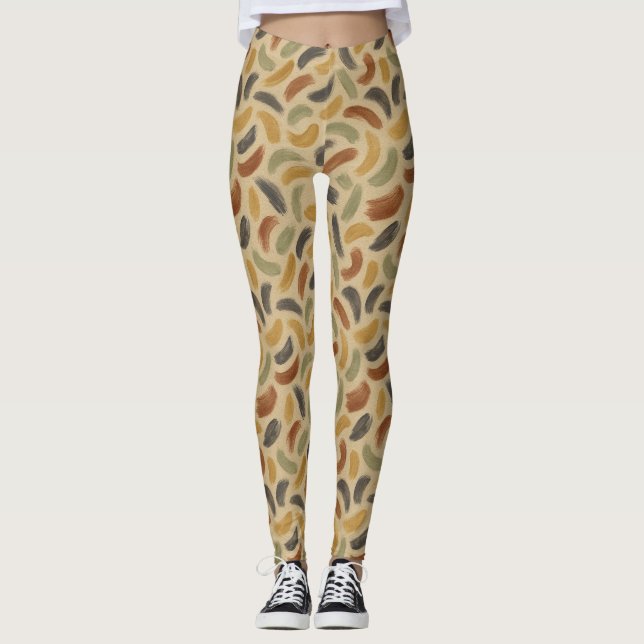 Abstrakt Brushstrokes i Earthy Tones Leggings (Framsida)